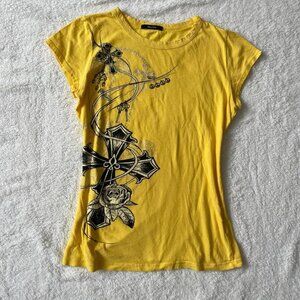 Yellow Mcbling Cross and Rose Tee